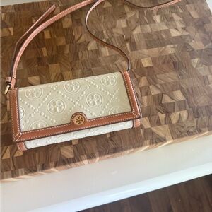 Tory Burch Cream and Tan Embossed Crossbody